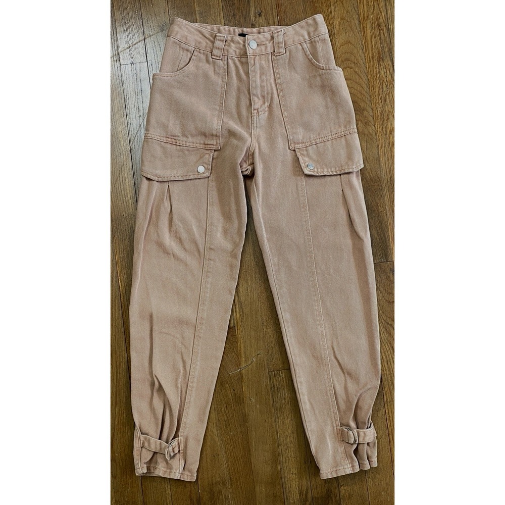 Womens Y2K Parachute Cargo Denim Pants Sz Small Dusty Rose BOHO Utility Inspired